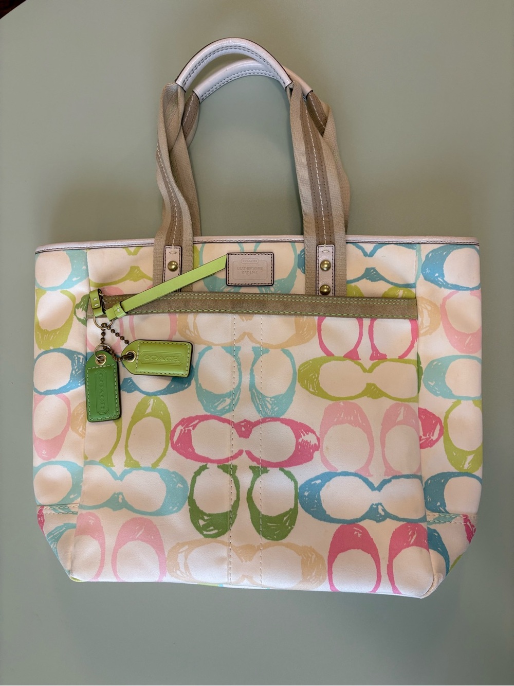 Coach Pastel Coach Logo Print Tote - Pink, Green, Blue